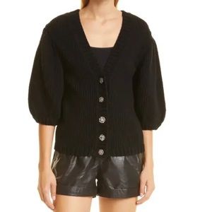 Ba&sh Castille Puff Sleeve Cotton/Wool Cardigan